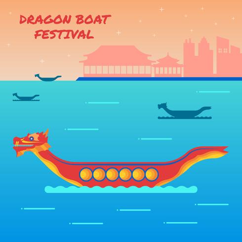 Dragon Boat Festival med kinesisk byggnad siluett vektor