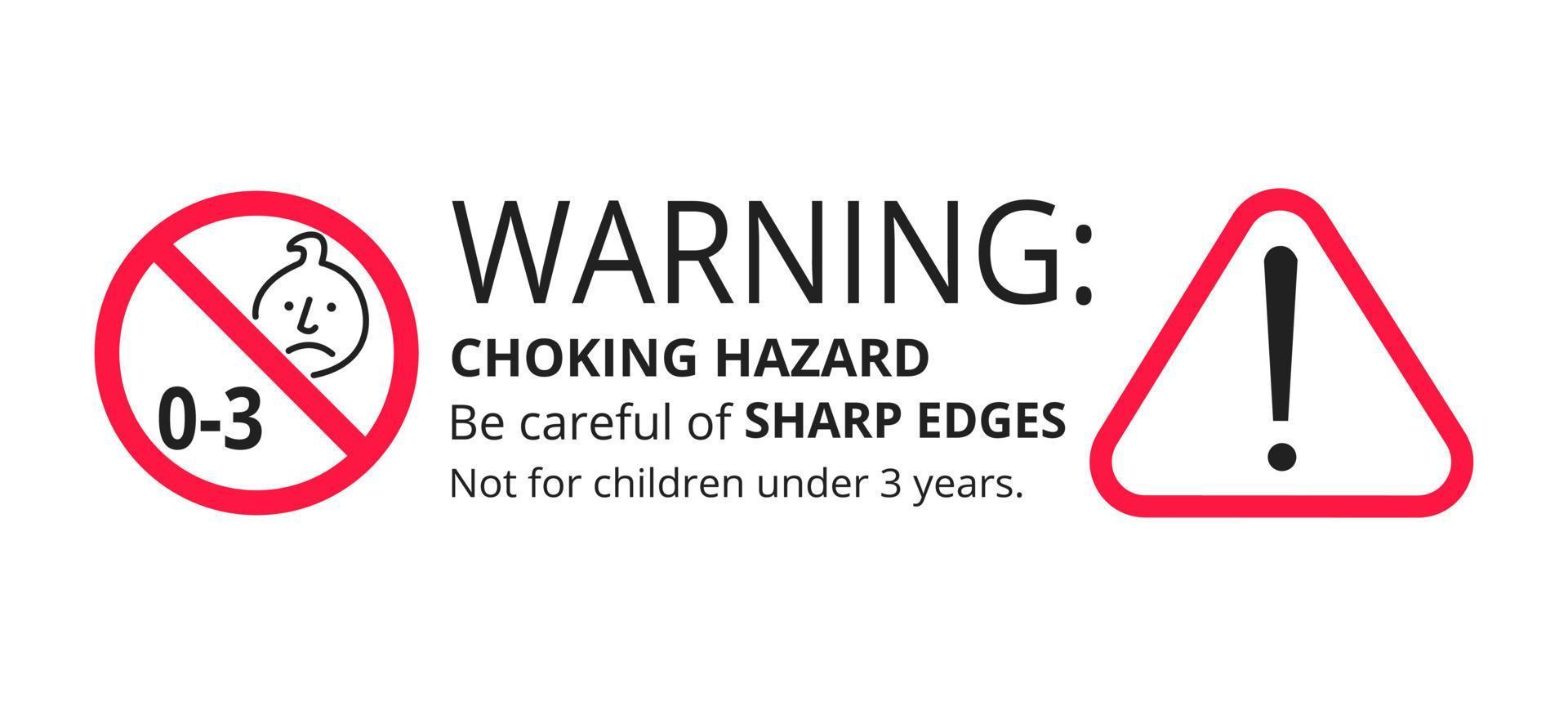 Erstickungsgefahr verbotener Schildaufkleber nicht geeignet für Kinder unter 3 Jahren isoliert auf weißem Hintergrund. vektor