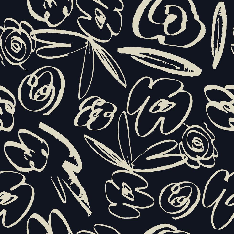 einfache abstrakte nahtlose Blumenmuster. hand gezeichnete botanische hintergrundillustration des vektors. Bürsten Sie Blätter und Blumen. malen Sie Tintenillustration mit abstraktem Blumenmotiv. vektor