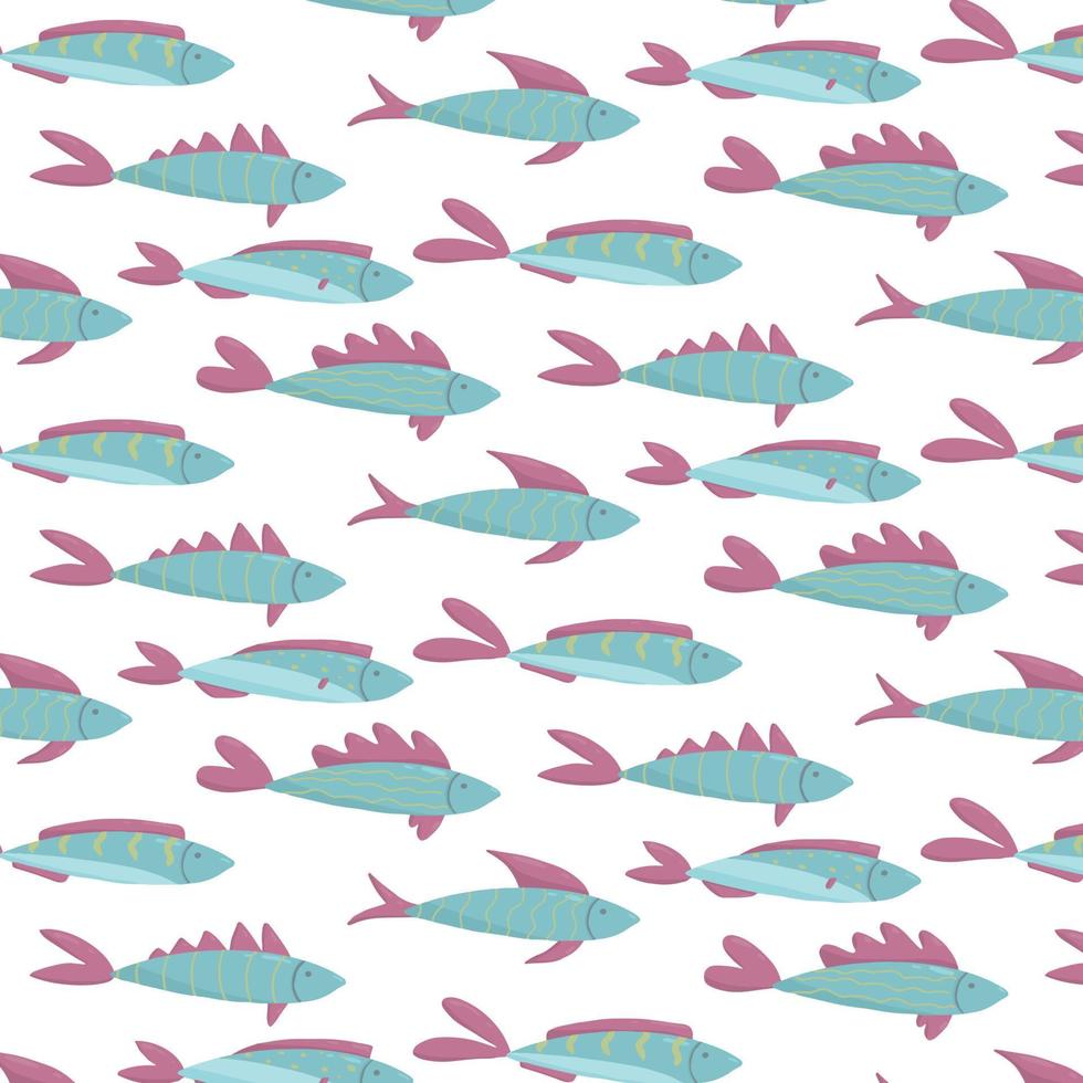 handgezeichnetes kindermuster mit fischen. Patern mit niedlichen Fischen. Das Muster eignet sich für Drucke, Geschenkpapier und Banner. vektor