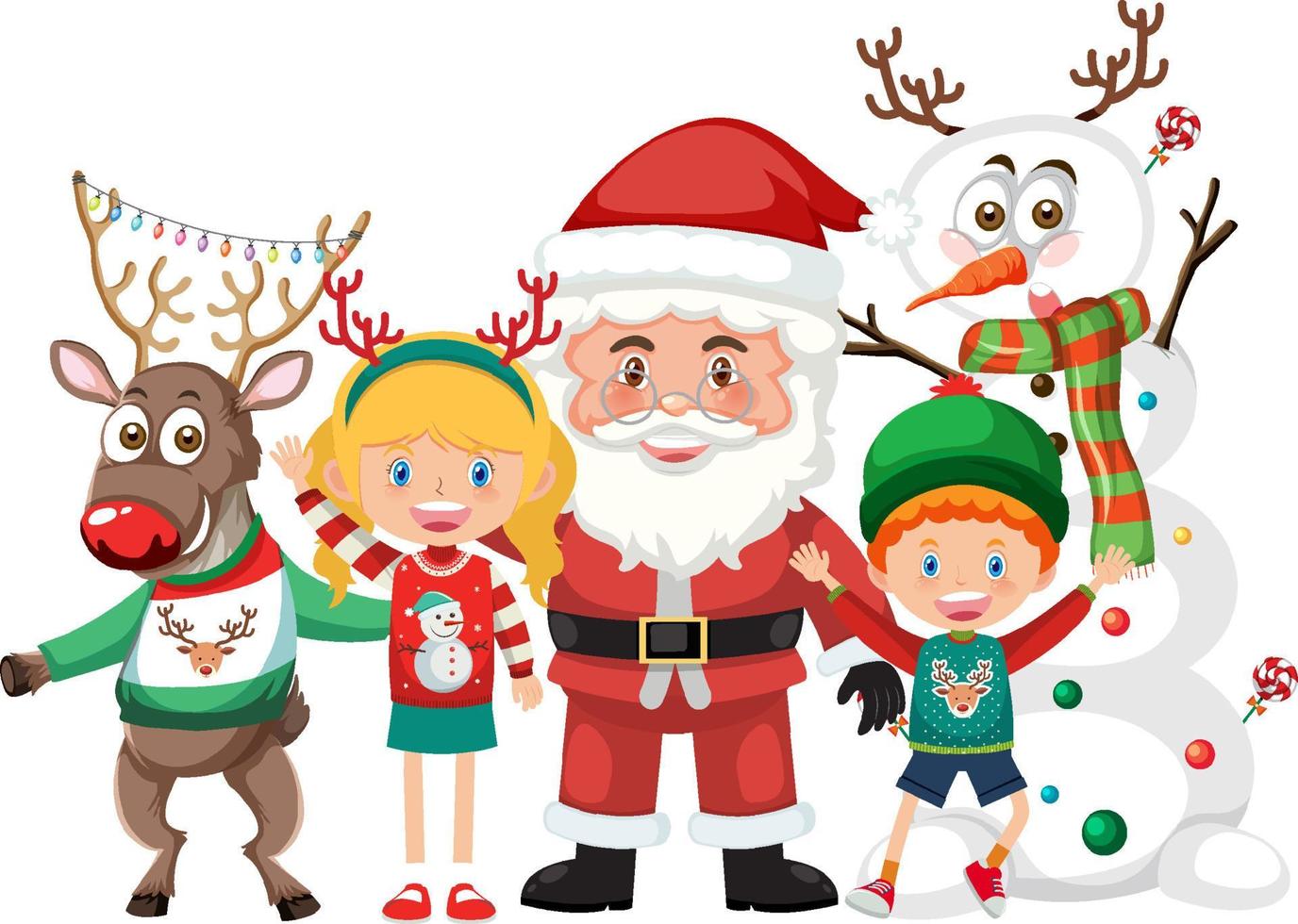 weihnachtsmann mit glücklichen kindern auf weißem hintergrund vektor