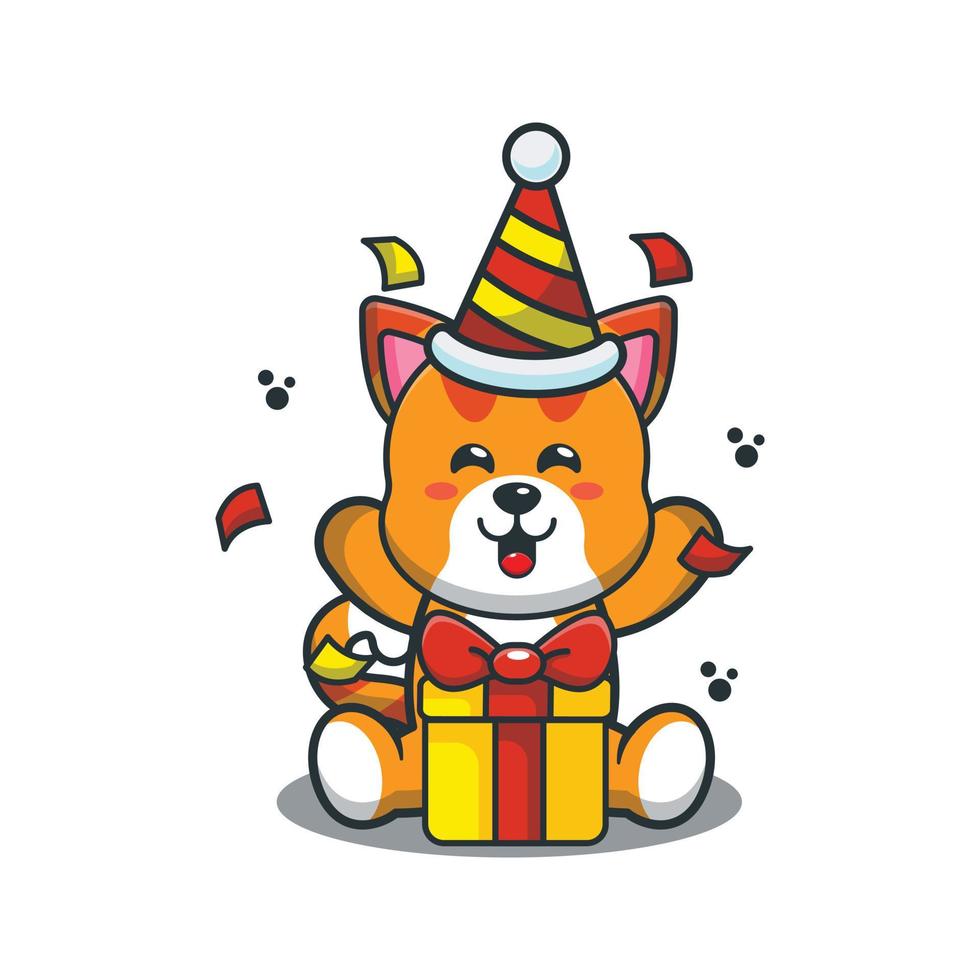 söt kattmaskot tecknad illustration i födelsedagsfest vektor