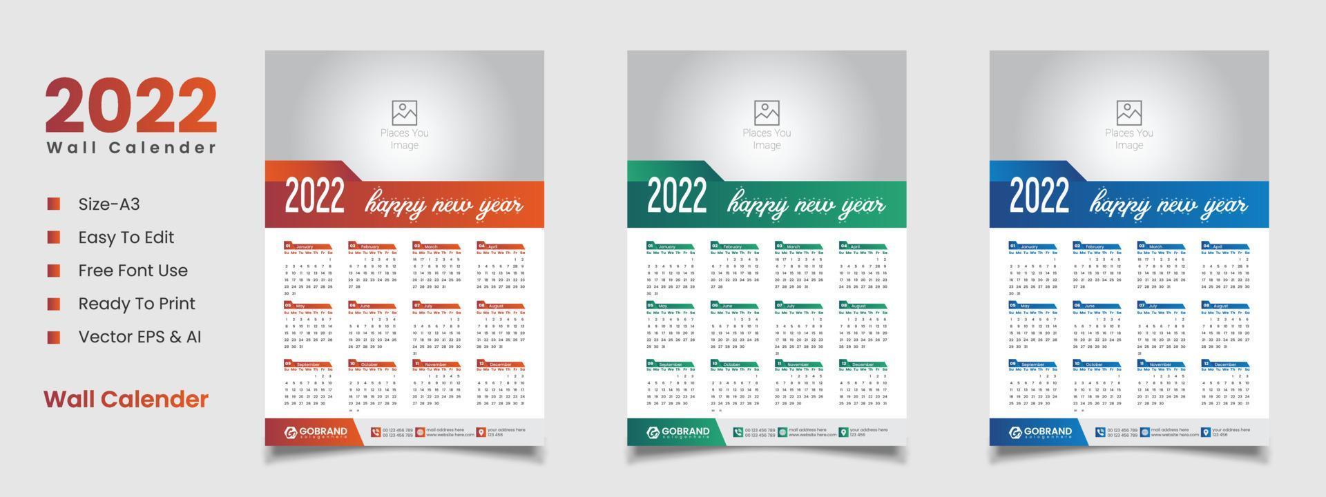 2022 Wandkalender-Design vektor