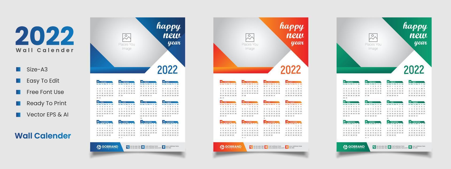 2022 Wandkalender-Design vektor