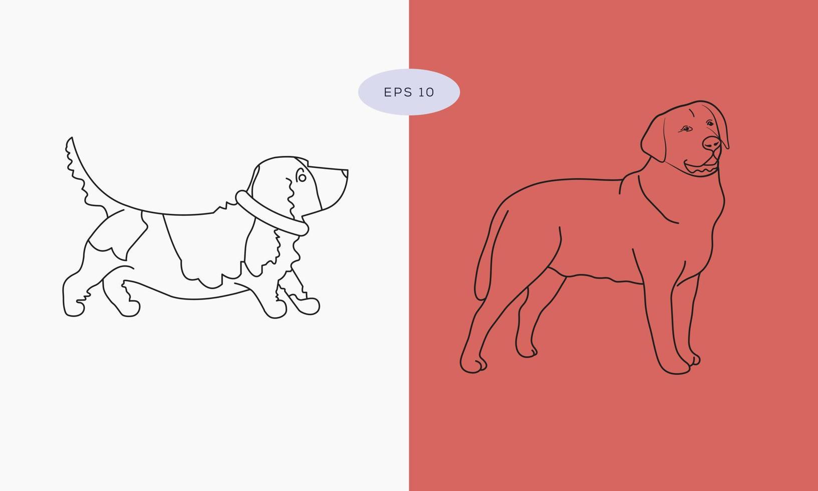 sammlung in verschiedenen posen im freihandzeichnungsvektorillustrationsstil, einzeilige zeichnung des hundes. Umrisszeichnung des Hundes. minimalistisches einzeiliges tiersymbol vektor