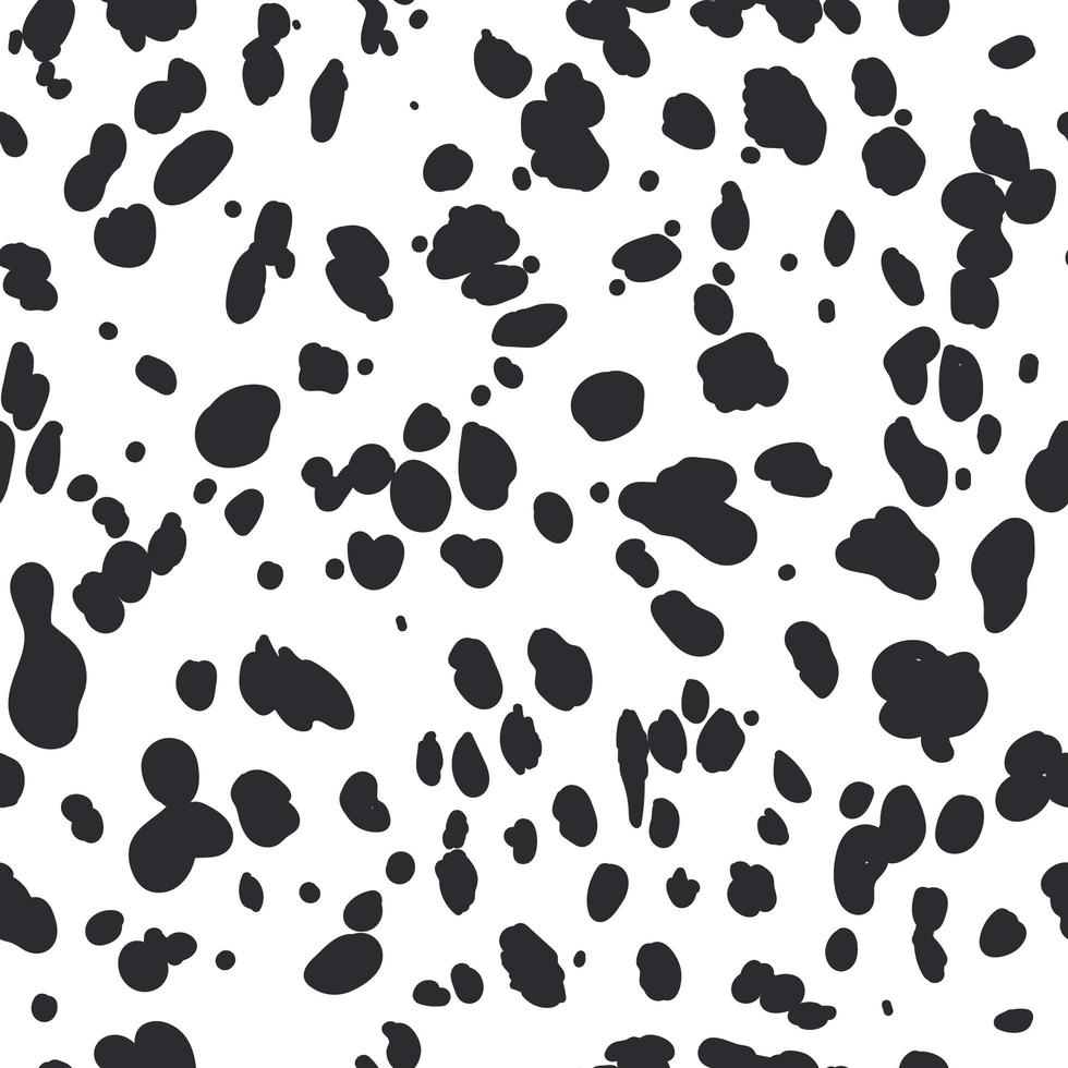 dalmatinisches nahtloses Muster. Tierhautdruck. Hund und Kuh schwarze Punkte auf weißem Hintergrund. Vektor
