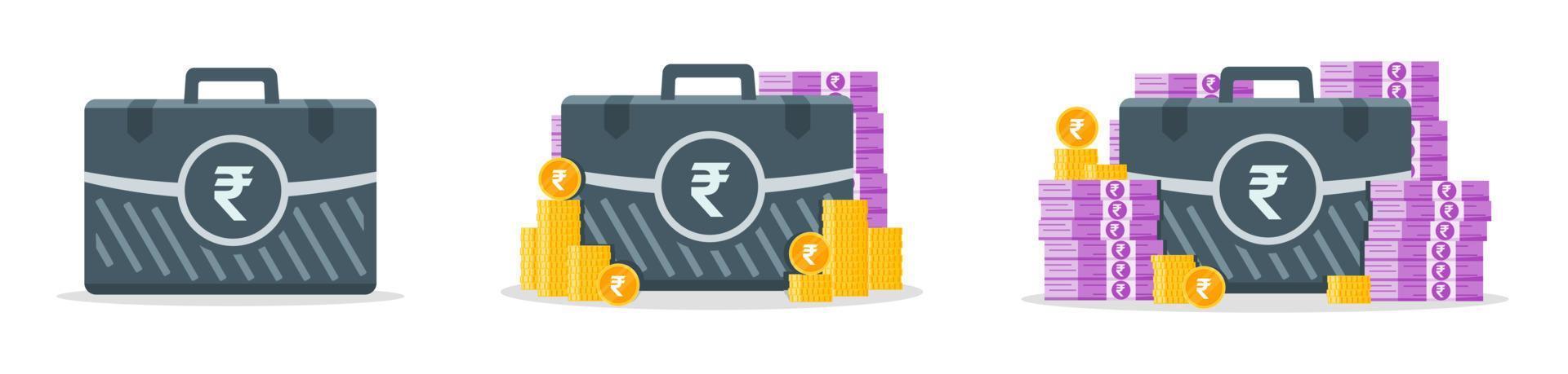 Symbole für indische Rupie-Geldkoffer vektor