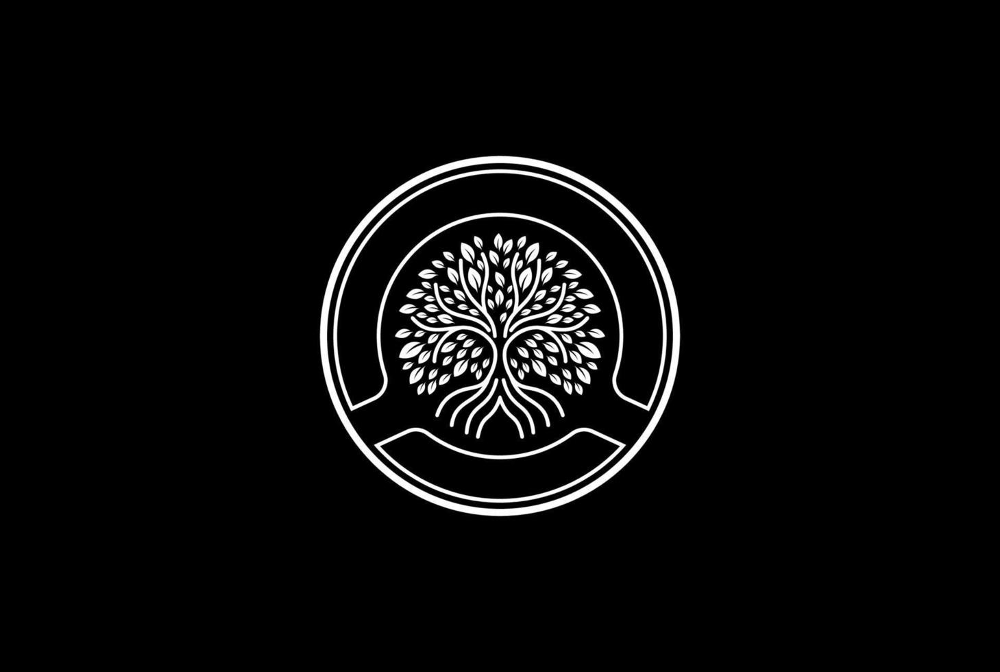 Stammbaum des Lebens Stempel Siegel Emblem Eiche Banyan Ahorn Logo Design Vektor