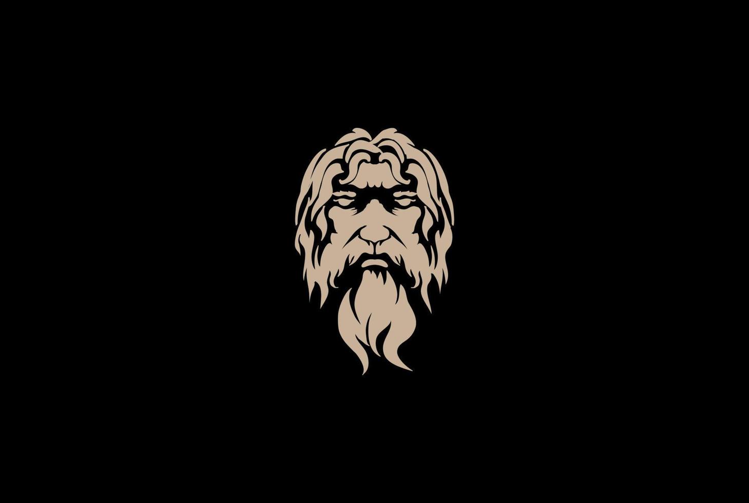altgriechischer alter mann gesicht gott zeus triton neptun philosoph mit bart und schnurrbart logo design vektor