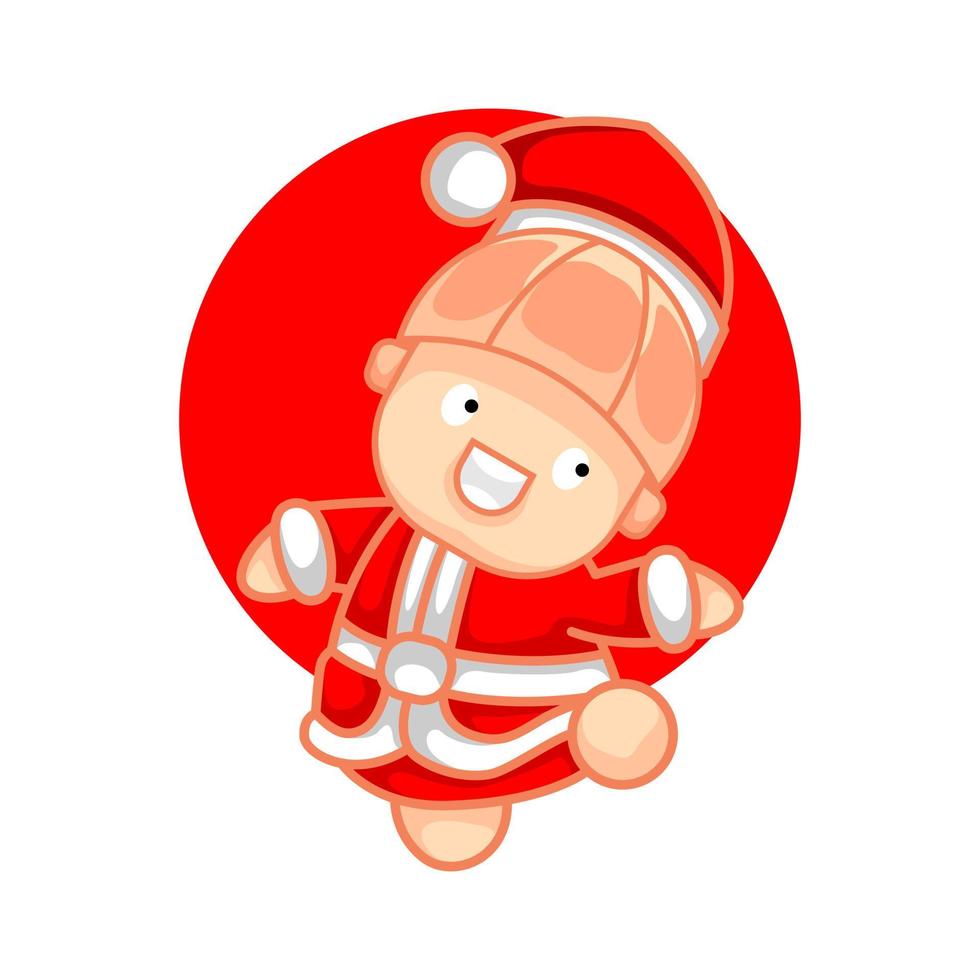 söt liten pojke logotyp illustration bär jul kostym vektor