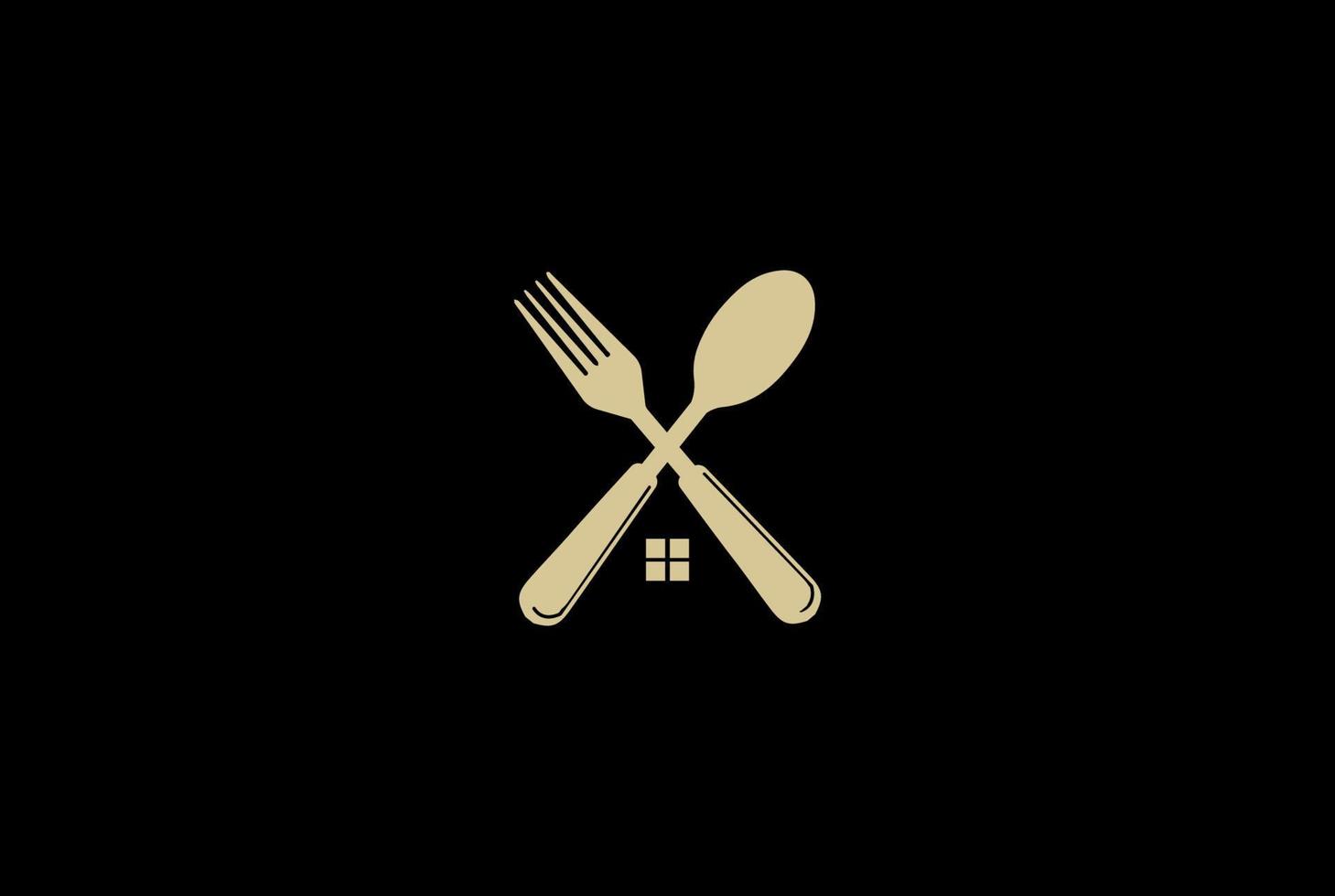 hus sked och gaffel för restaurang eller kök logotyp design vektor