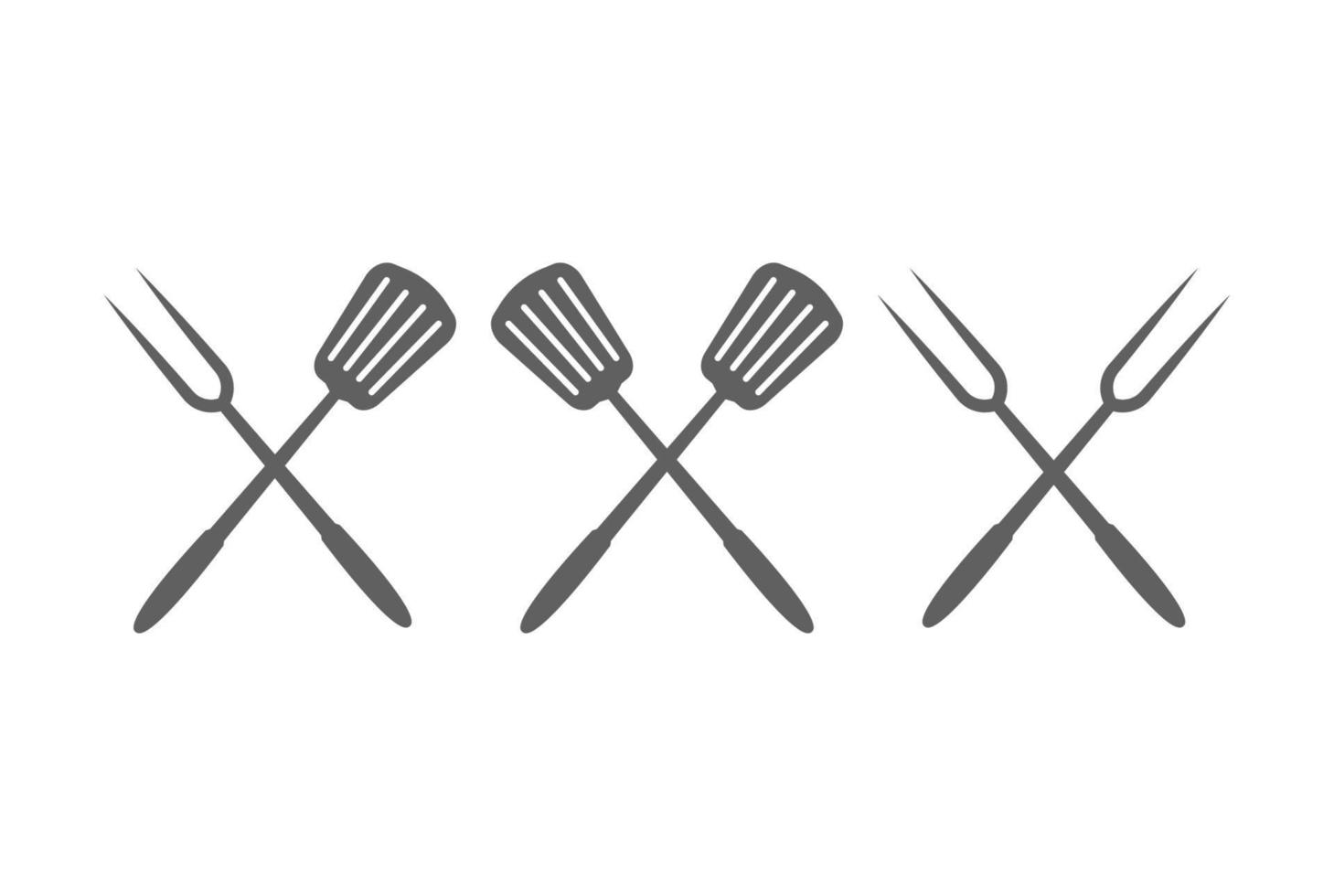 rustik retro vintage korsad gaffel och spatel för bbq grill logo design vektor