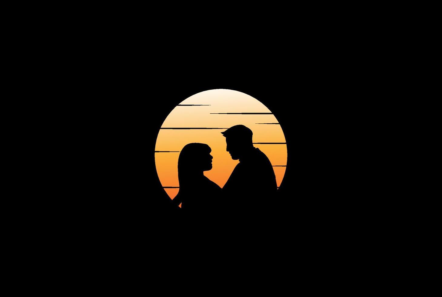 solnedgång romantiskt par för dejting, alla hjärtans dag, smekmånad, kärlek eller bröllop logotyp design vektor