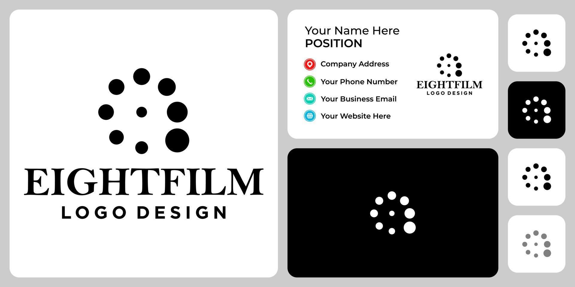 nummer 8 och filmlogotypdesign med visitkortsmall. vektor