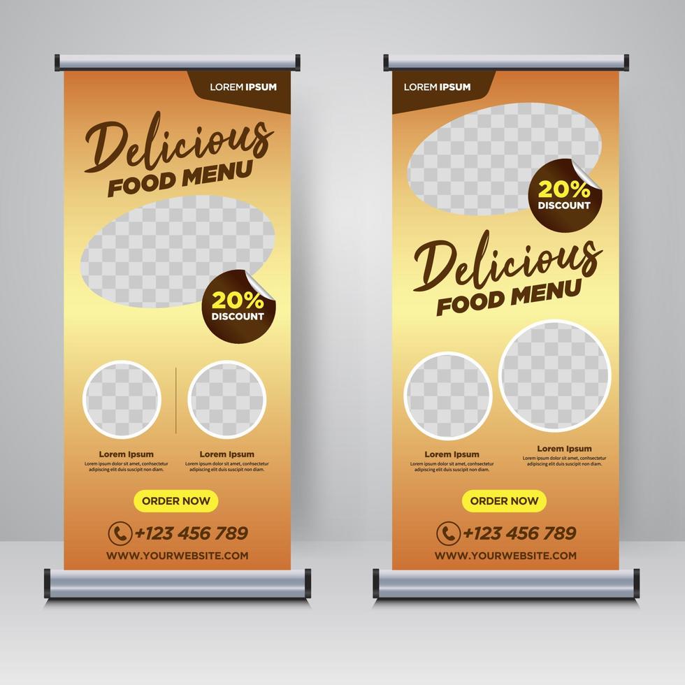 Speisekarte und Restaurant-Rollup-Banner-Design-Vorlage vektor