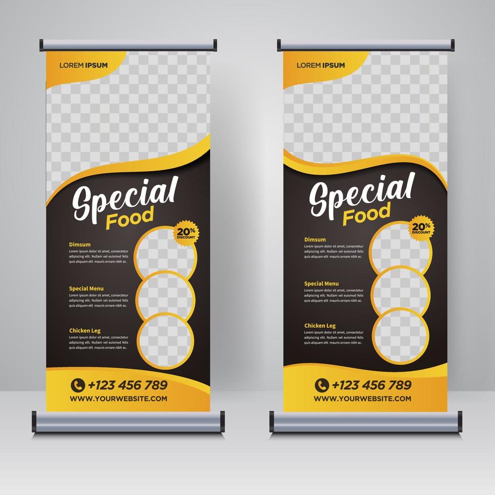 Speisekarte und Restaurant-Rollup-Banner-Design-Vorlage vektor