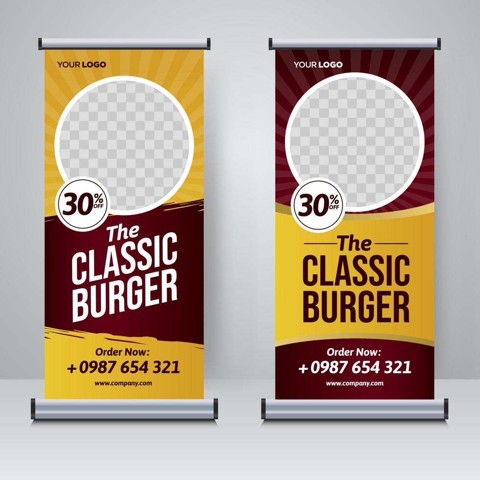 Lebensmittel und Restaurant rollen Banner Design-Vorlage vektor