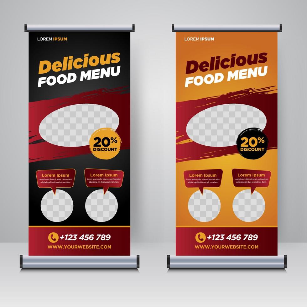 Speisekarte und Restaurant-Rollup-Banner-Design-Vorlage vektor