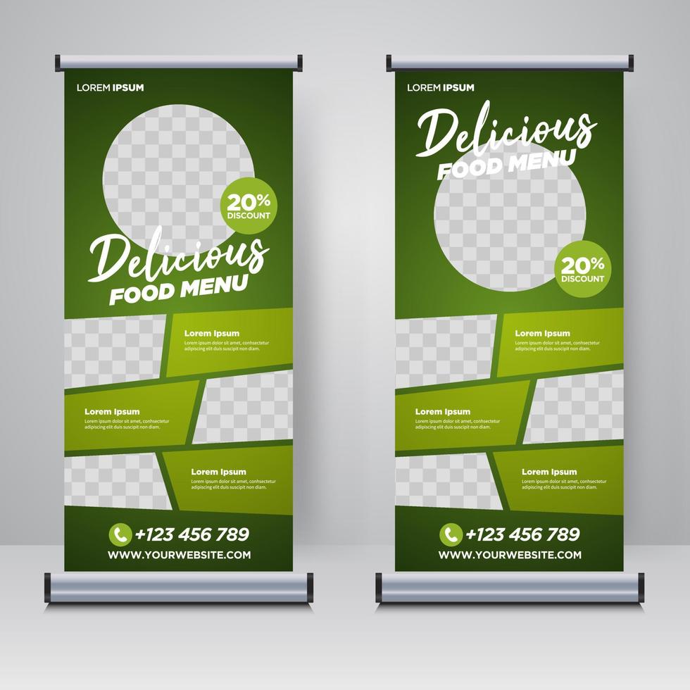 Speisekarte und Restaurant-Rollup-Banner-Design-Vorlage vektor