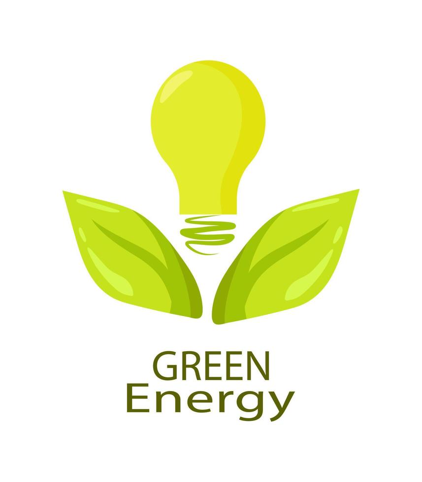 grüner energiekonzeptvektor isolierte flache karikaturbirnenlampe eco stromsparende alternative erneuerbare ressourcen verlässt naturpflanzenlogo-gestaltungselement vektor