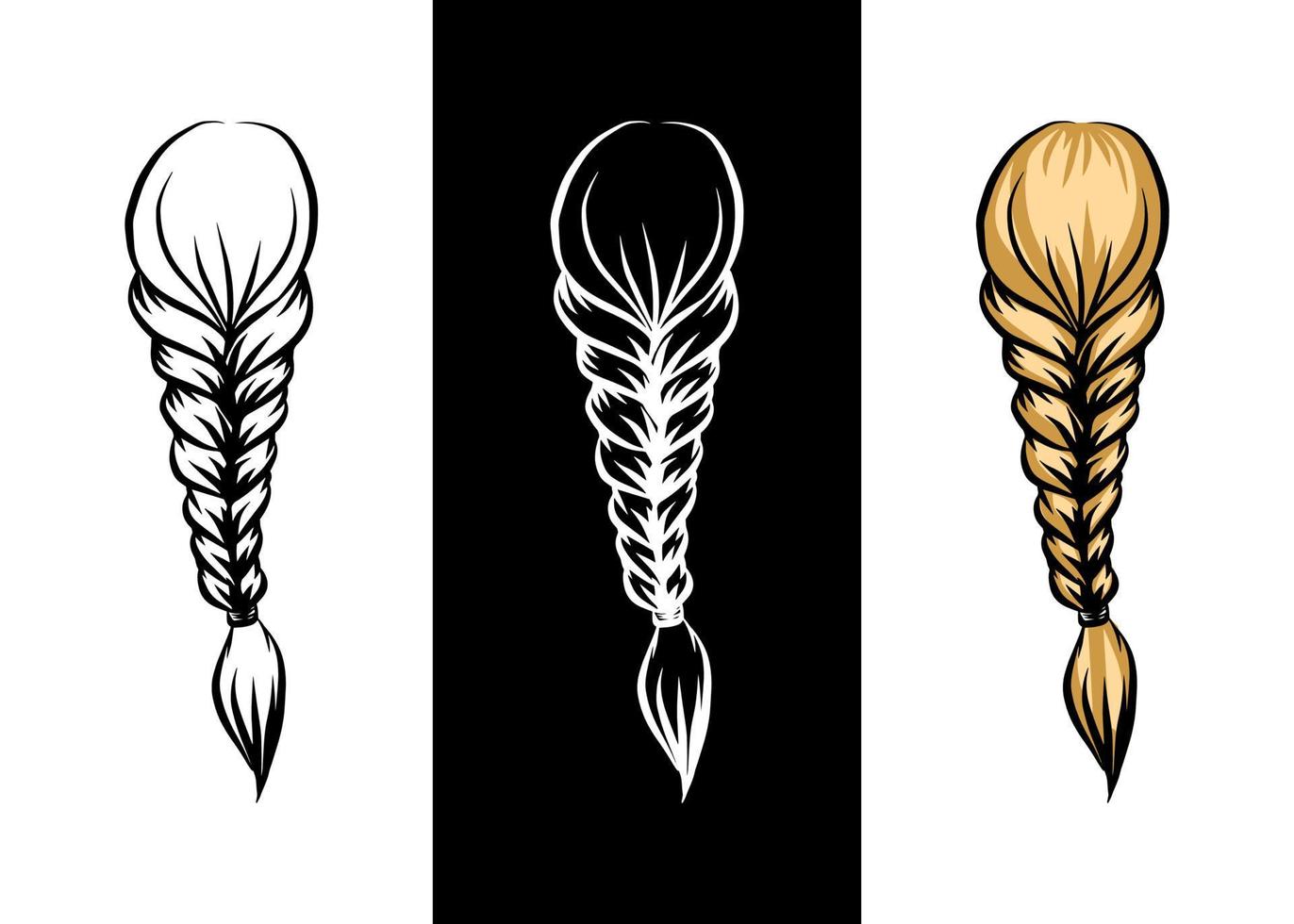 schöne dame frisur flechten symbol set isoliert gekritzel zeichnung umriß skizze grafik vektor logo design schönheitssalon haar flach linie kunst zeichen geflochtene frisur einfach flach schwarz