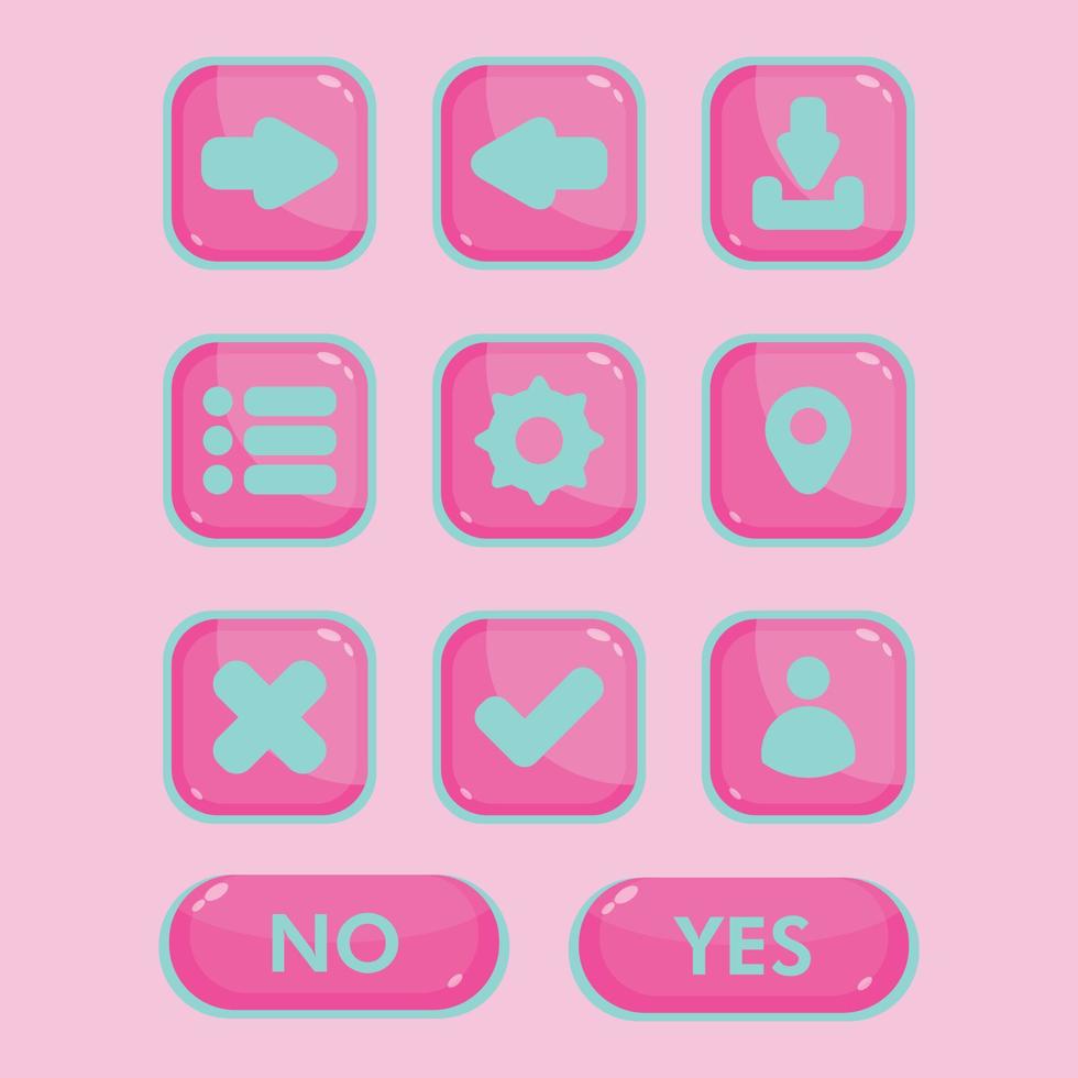uppsättning ikoner för mobilspel. glasknappsamling för mobilutveckling, ui kit, etc. vektor