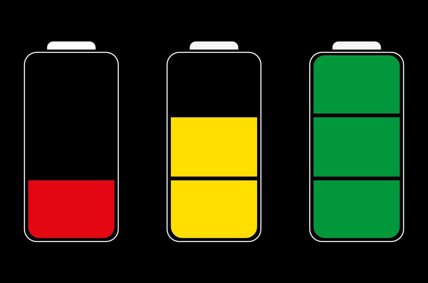 Vektorsymbole von drei Batterien mit Ladezustand vektor