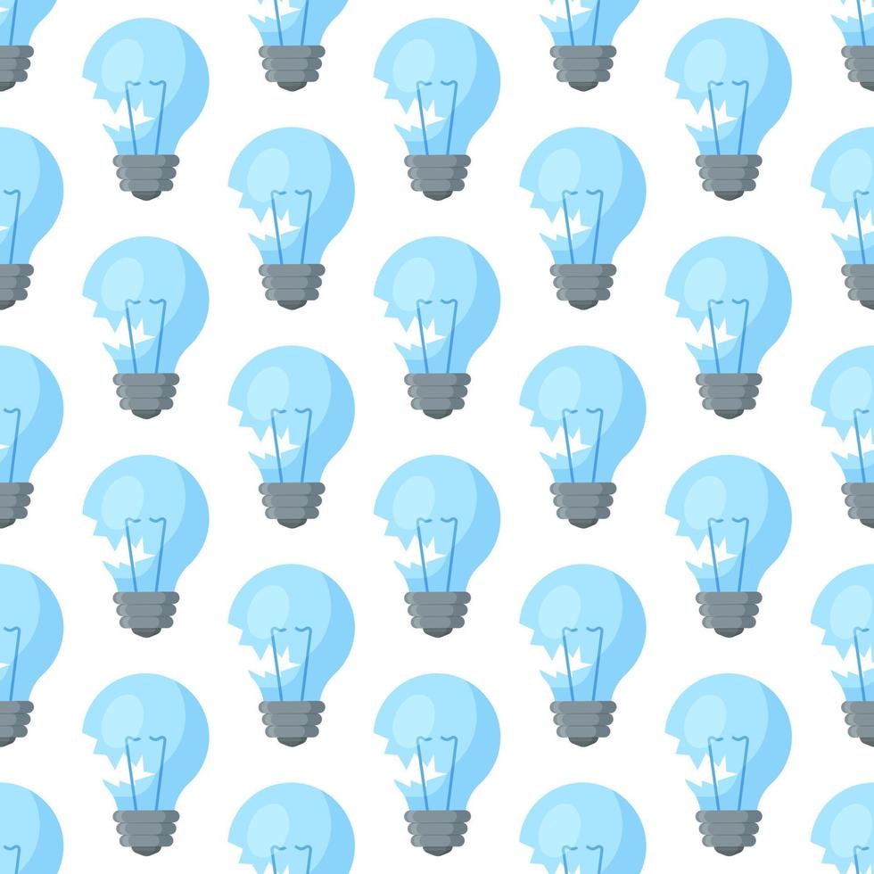 vektorillustration eines musters blauer angeschlagener glühbirnen. Glühbirne voller Ideen und kreatives Denken, analytisches Denken für die Verarbeitung. vektor