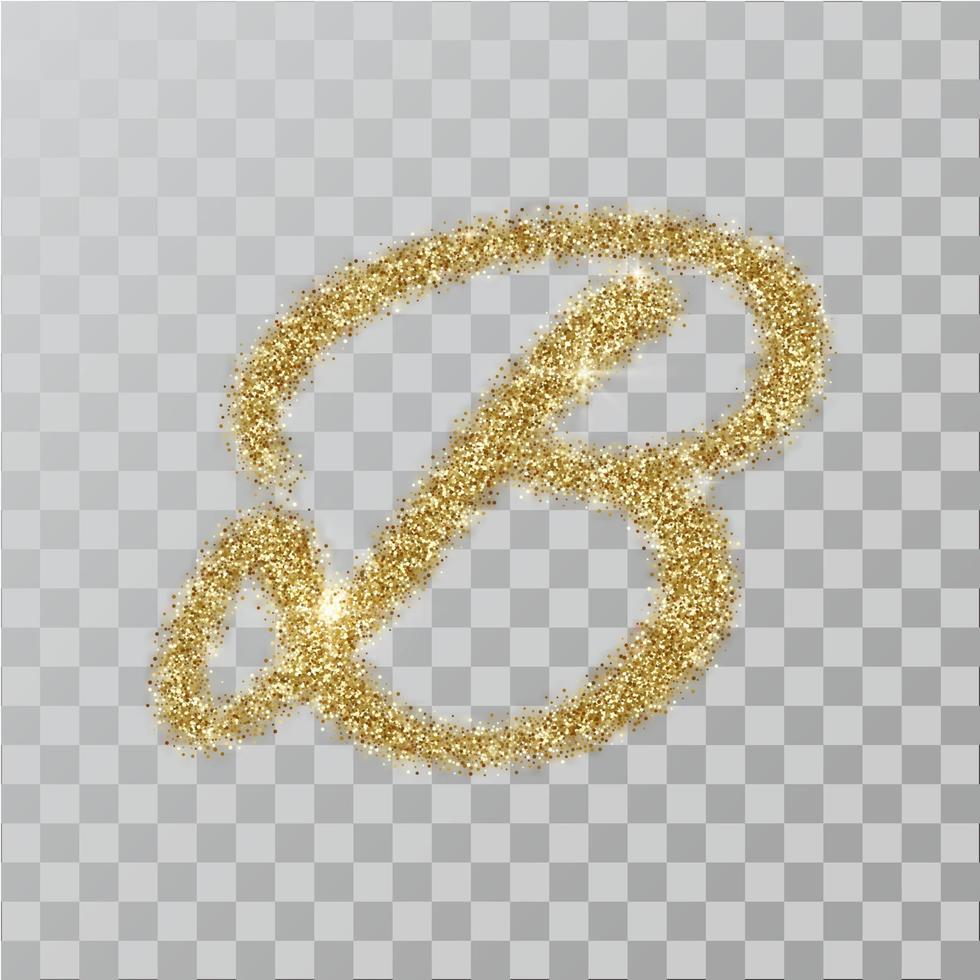 guld glitter pulver bokstaven b i handmålad stil. vektor