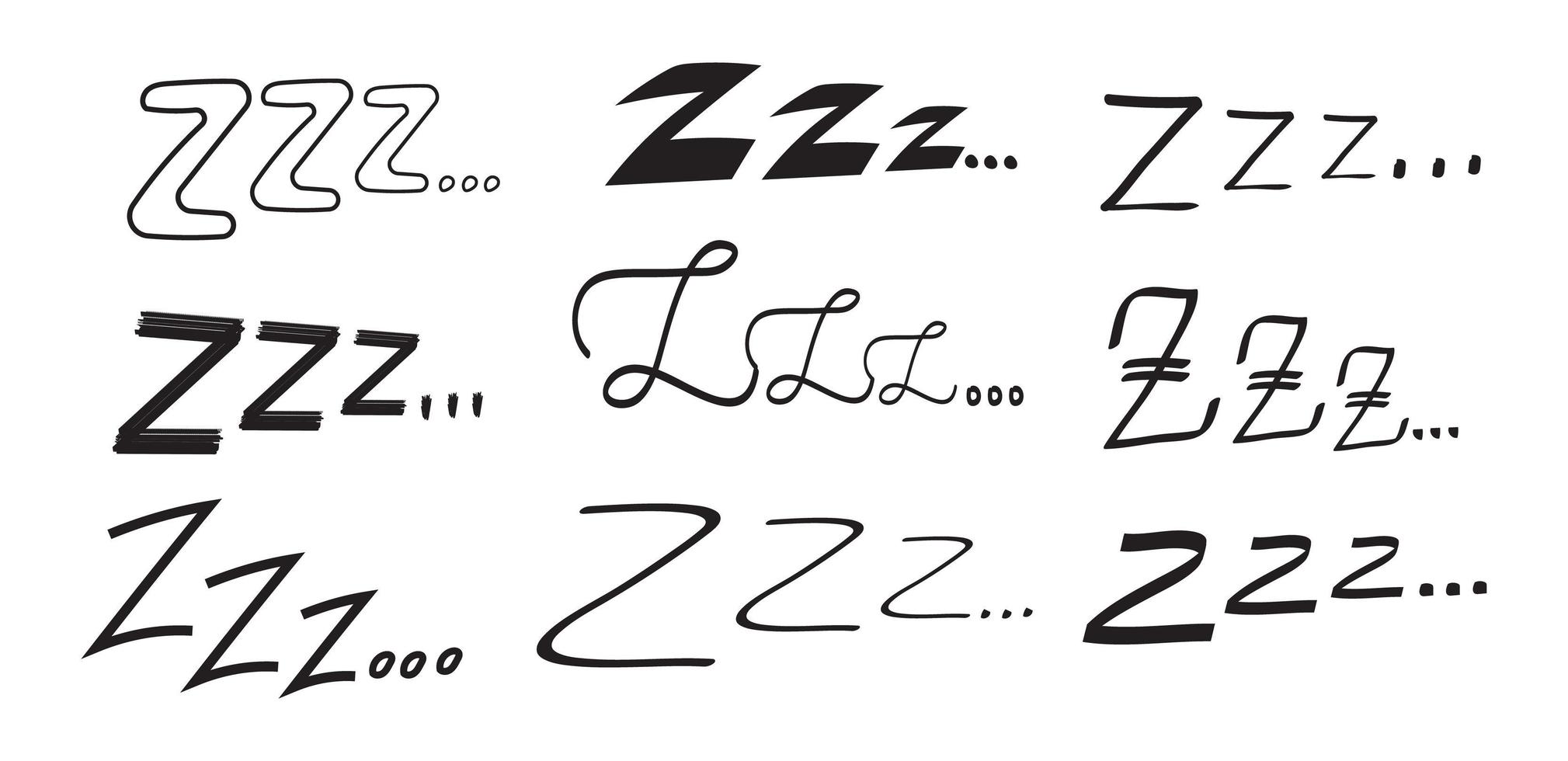 Schlaf-zzzz-Vektorsatz in handgezeichnetem Doodle-Set. Schlaflosigkeitssymbol im Skizzenstil. Doodle schläfriges Symbol vektor