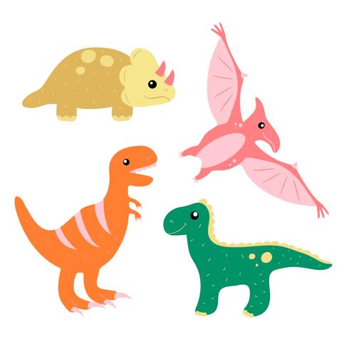 Handdragen söt Dinosaur Collection Set vektor
