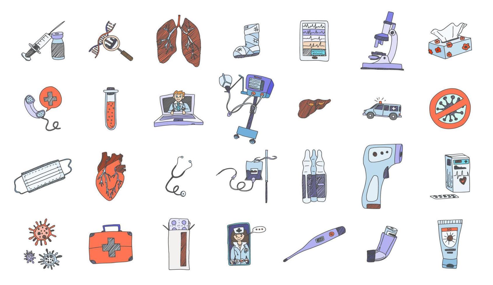 sjukhushälsoritningar. doodle enkel ritning ny vektor