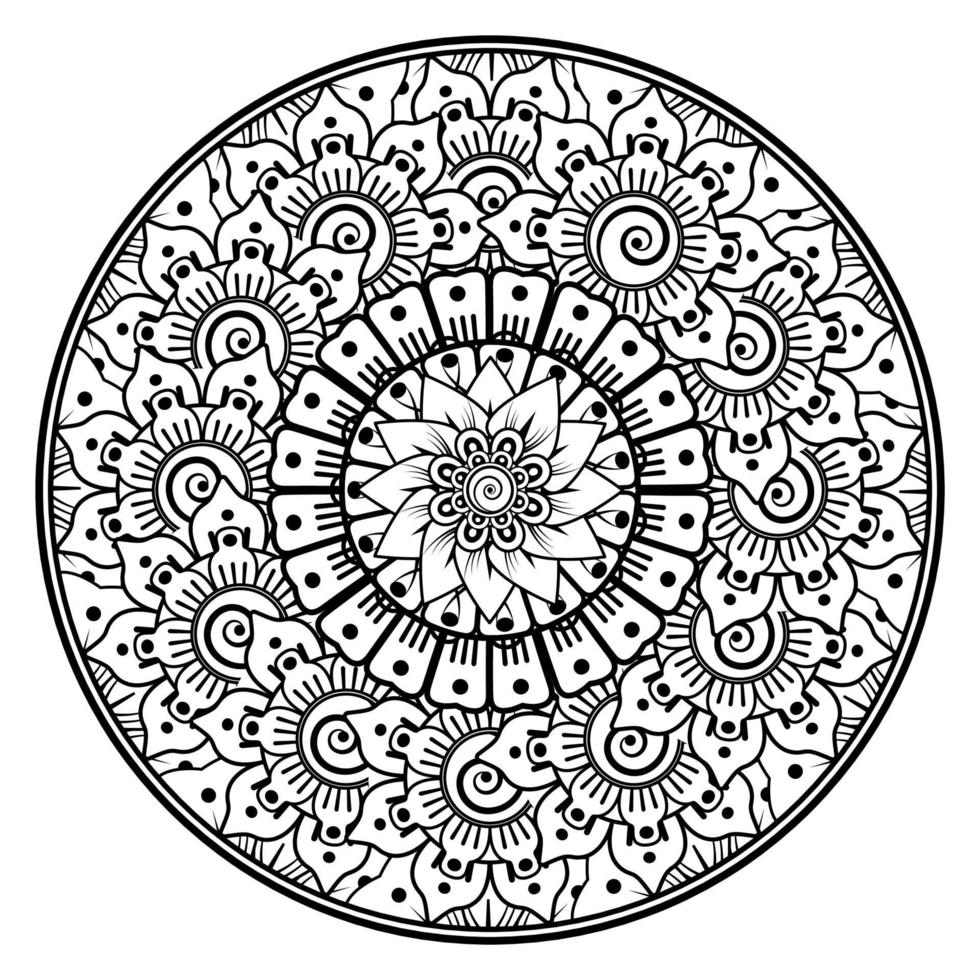 kreisförmiges Muster in Form von Mandala für Henna, Mehndi, Tätowierung, Dekoration. dekoratives Ornament im ethnisch-orientalischen Stil. Malbuchseite. vektor