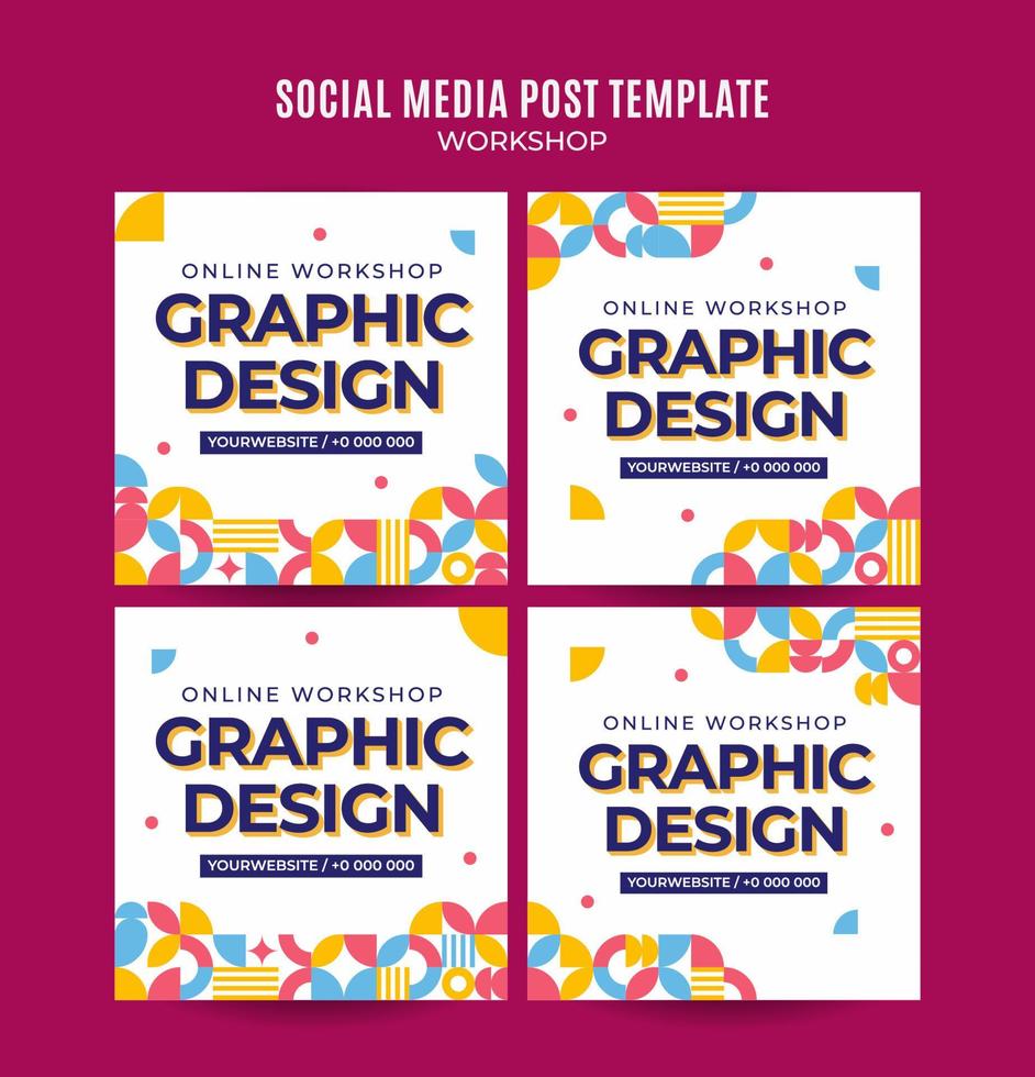 Instagram Post Pack Workshop Web-Banner-Vorlage Retro bunter abstrakter Raumbereich vektor