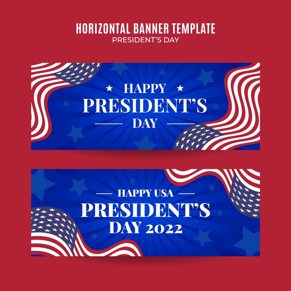 glad presidents dag i USA. federal helgdag i Amerika. firas i februari. horisontell affisch, banderoll, rymdområde och bakgrund vektor