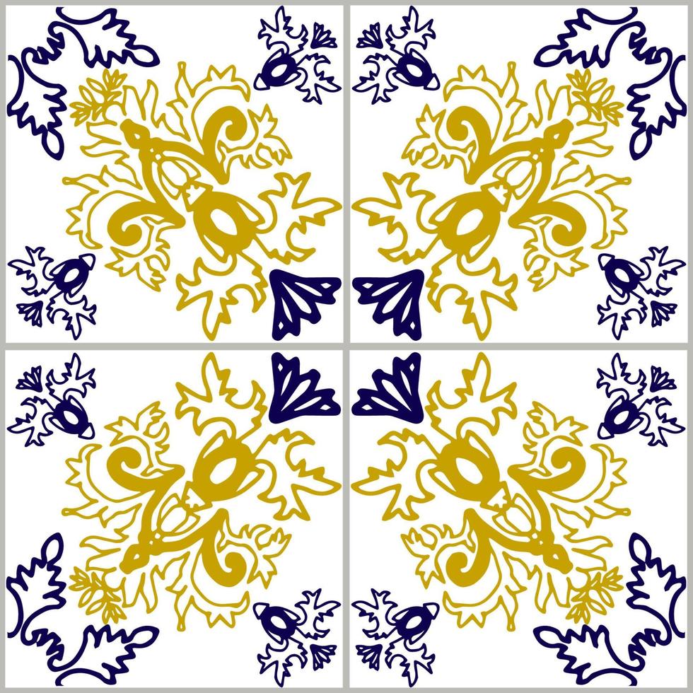 blå och gul azulejos-bricka vektor