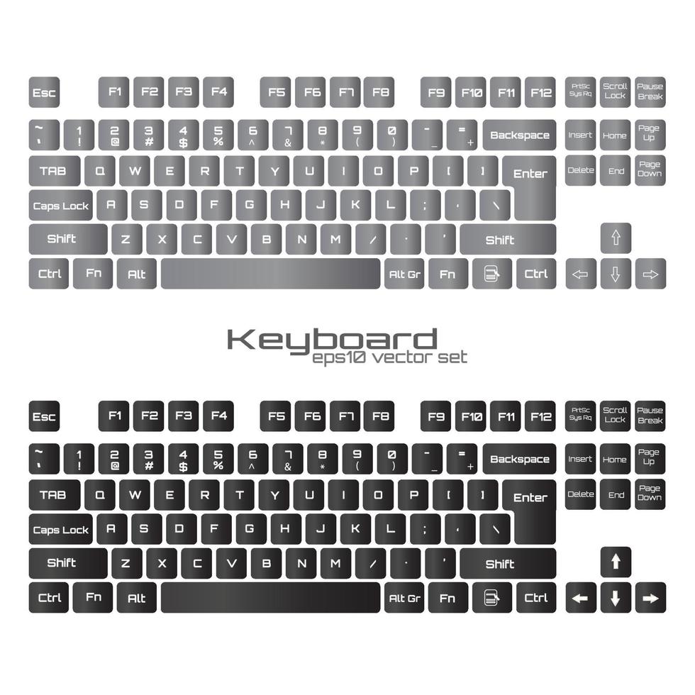tangentbord set. svart och vitt wasd gamer tangentbordsdesign. vektor