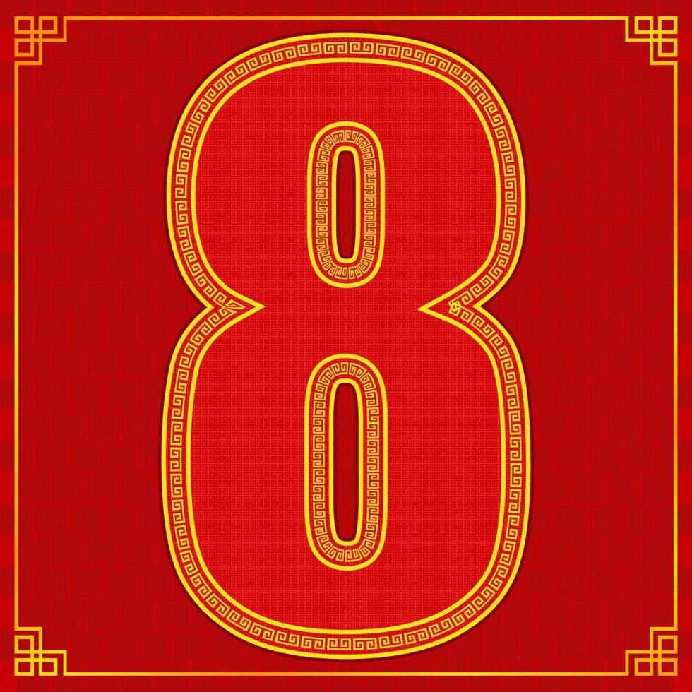 8 åtta lyckonummer glad kinesiskt nyår stil. vektor illustration eps10
