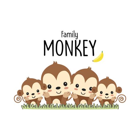 Monkey Family Father Mor och baby. Vektor illustration.