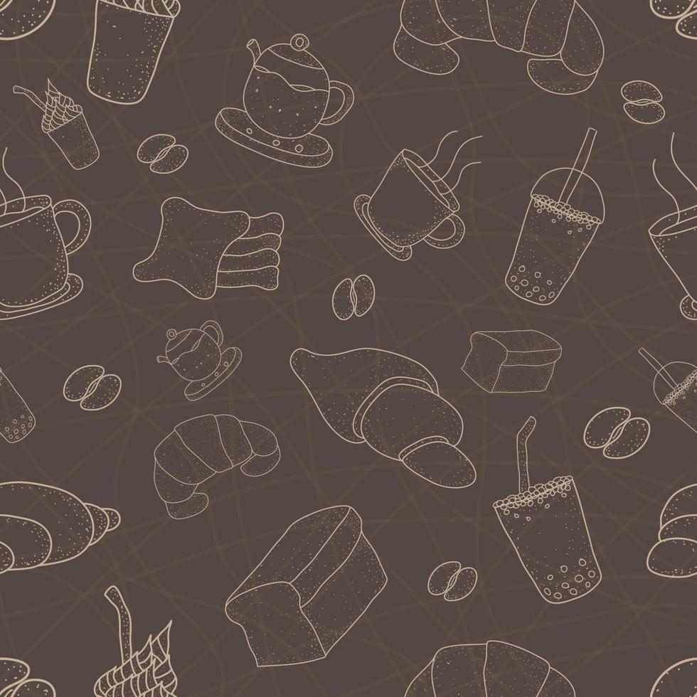 Muster nahtloser Satz Croissants und Kaffee. Zeichnen von Doodle-Design-Stil. Vektorillustration eps10 vektor