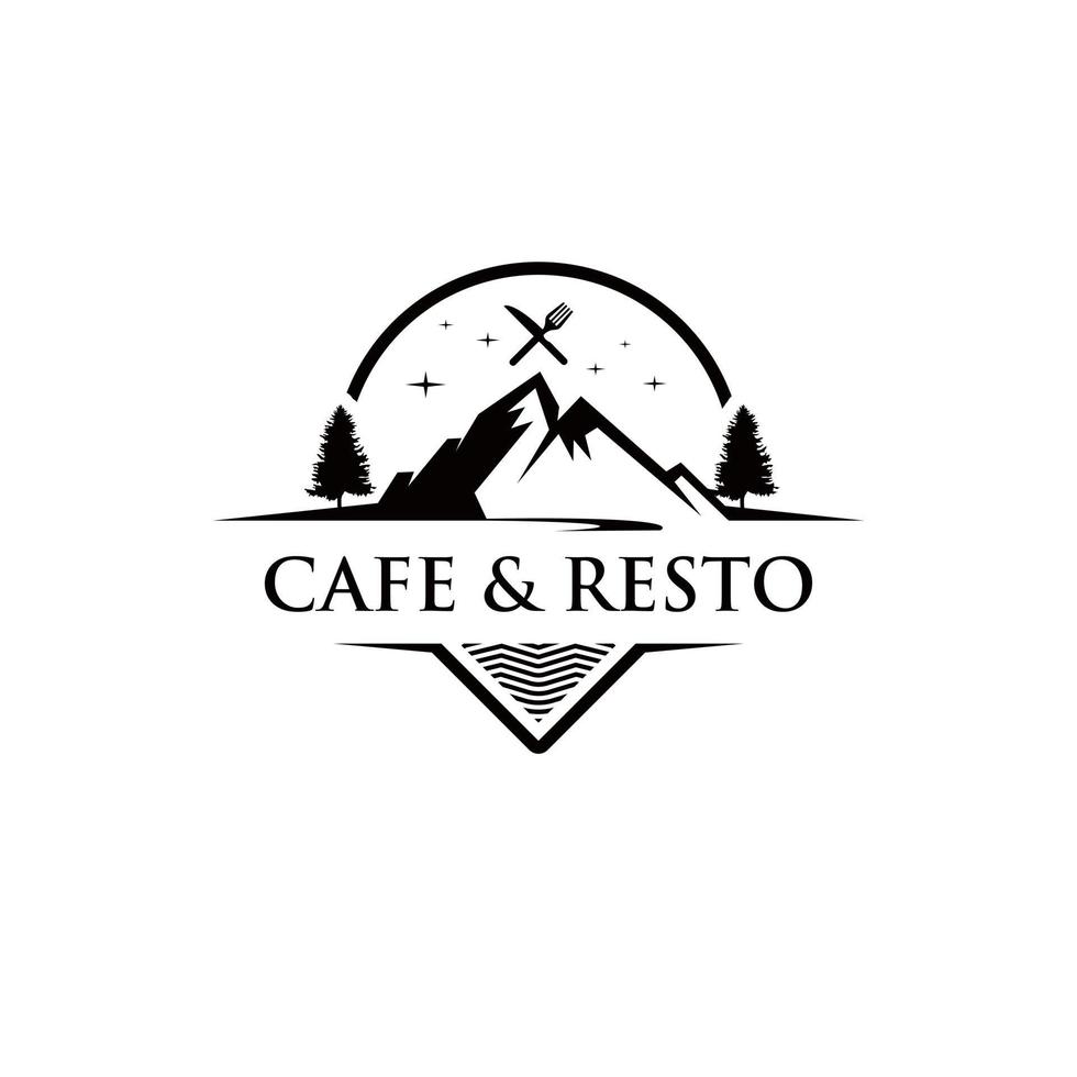 Restaurant Food Business Logo Design Mountain Camp Essen und Reisen vektor