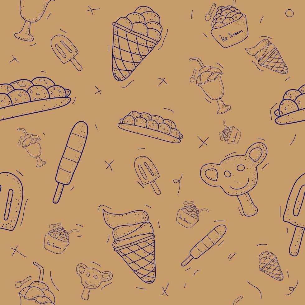 mönster sömlös uppsättning av glass. doodle designstil. vektor illustration eps10