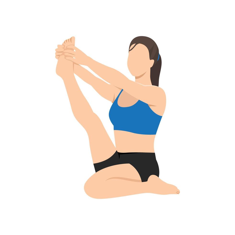 kvinna gör häger pose krounchasana övning. platt vektorillustration isolerad på vit bakgrund vektor