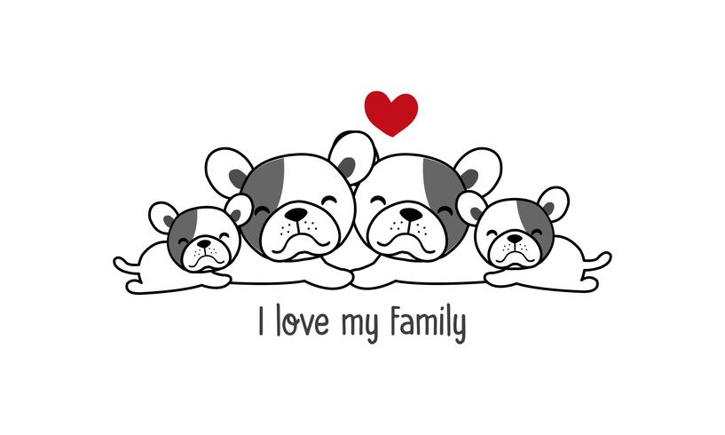 Niedliche glückliche Hundefamilie sagen &quot;ich liebe meine Familie&quot;. vektor