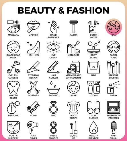 Skönhet och mode ikonuppsättning vektor