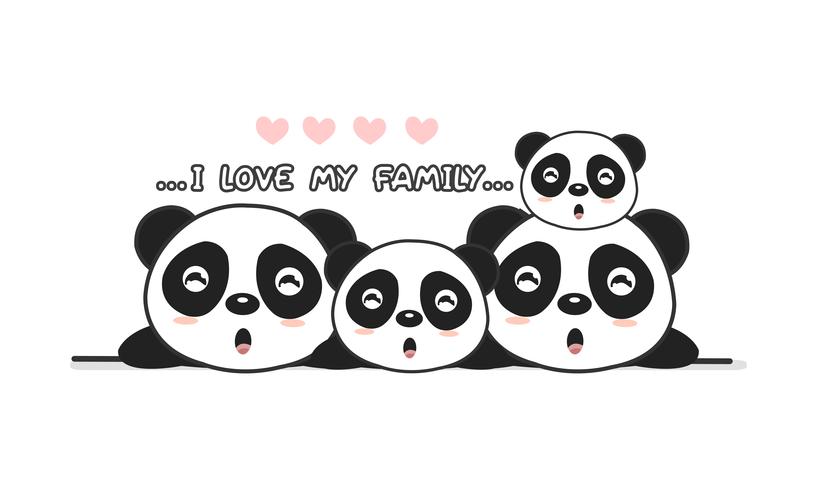 Söt lycklig pandafamilj säger &quot;Jag älskar min familj&quot;. vektor