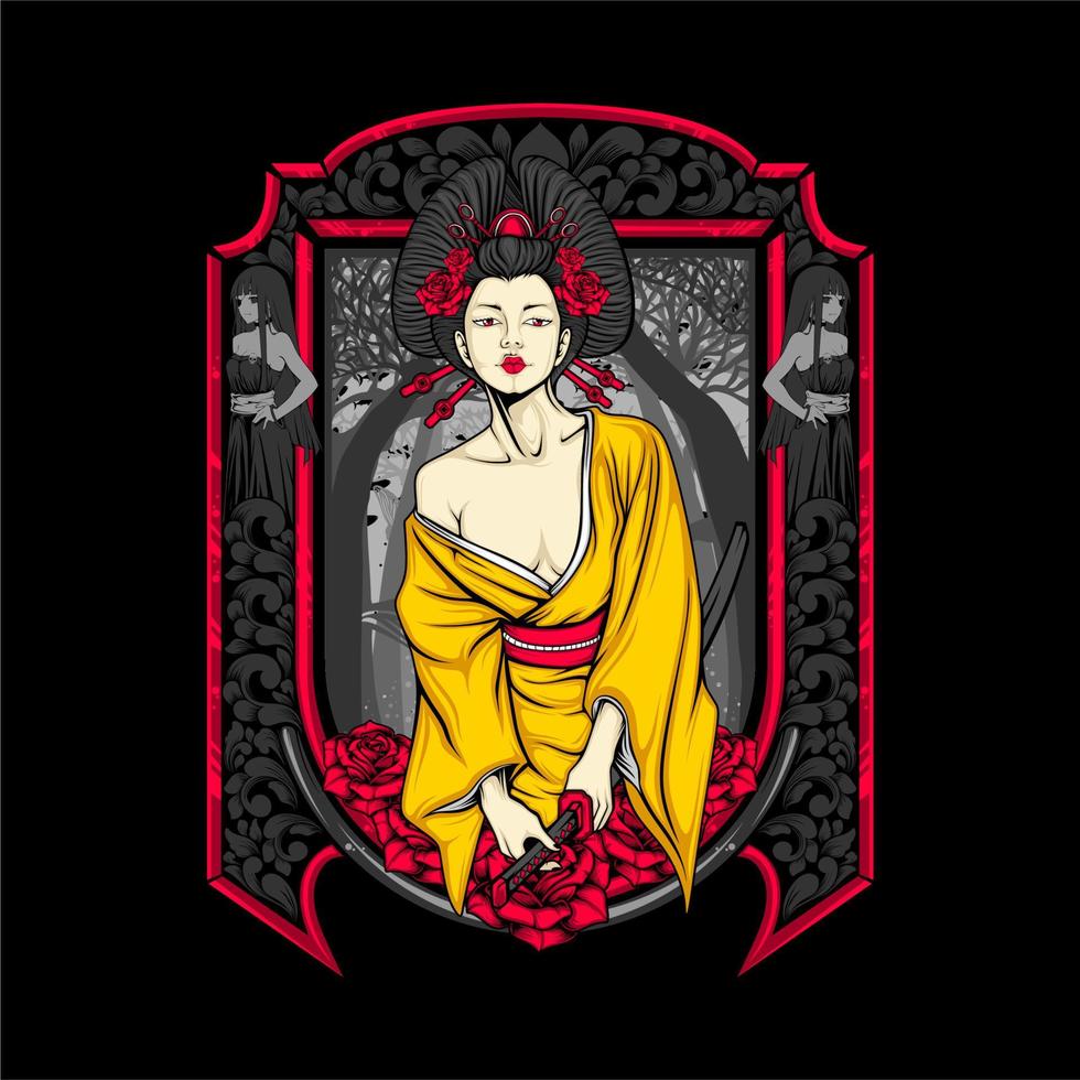 Samurai-Geisha-Illustration vektor