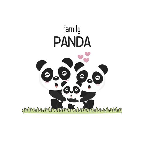 Gullig Panda Familj Far Mamma och älskling. vektor