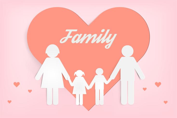 Lycklig kärleksfamilj. Lycklig föräldrars dag med far, mather och barn. Papperskonstdesign. vektor