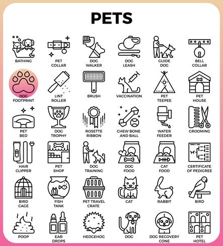 Husdjur koncept detaljerade linje ikoner vektor